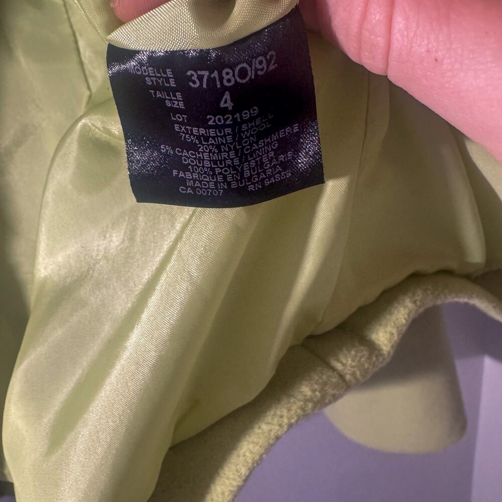 Tribal Vintage Chartreuse Wool Cashmere Blend Zip Up Jacket Size 4 - Picture 6 of 10